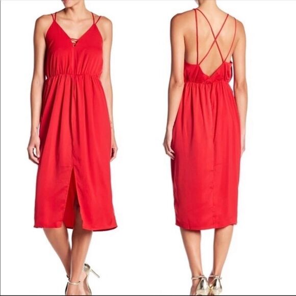 Few Moda Red Cross Strap V Neck Dress - Picture 1 of 3